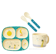 Universe Blue Print Baby 4 Piece Melamine Dinner Set in Gift Box By Rice